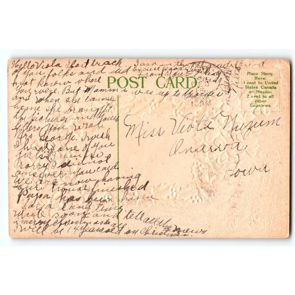 Vintage Christmas Greetings Postcard with Holly & Flowers Scenic Winter - Picture 2 of 2